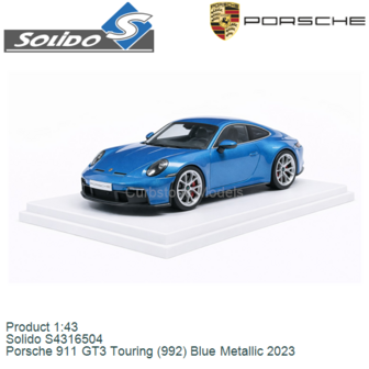 Product 1:43 | Solido S4316504 | Porsche 911 GT3 Touring (992) Blue Metallic 2023