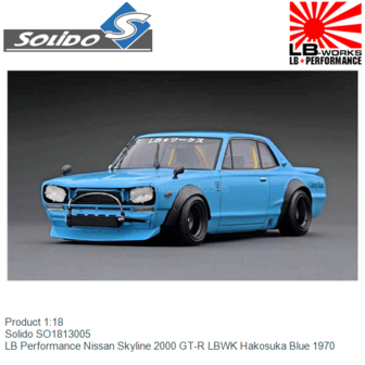 Product 1:18 | Solido SO1813005 | LB Performance Nissan Skyline 2000 GT-R LBWK Hakosuka Blue 1970
