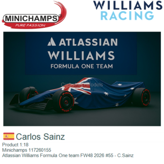 Product 1:18 | Minichamps 117260155 | Atlassian Williams Formula One team FW48 2026 #55 - C.Sainz