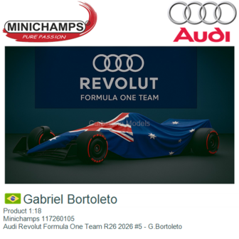 Product 1:18 | Minichamps 117260105 | Audi Revolut Formula One Team R26 2026 #5 - G.Bortoleto