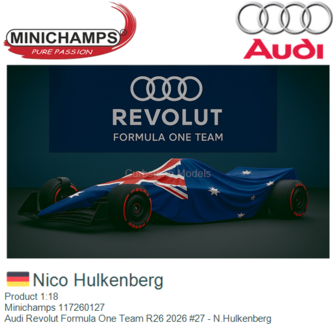 Product 1:18 | Minichamps 117260127 | Audi Revolut Formula One Team R26 2026 #27 - N.Hulkenberg