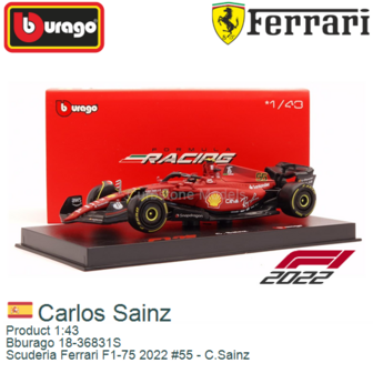 Product 1:43 | Bburago 18-36831S | Scuderia Ferrari F1-75 2022 #55 - C.Sainz
