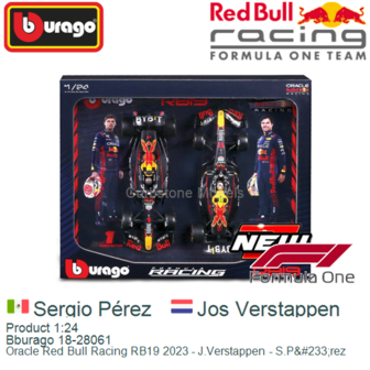 Product 1:24 | Bburago 18-28061 | Oracle Red Bull Racing RB19 2023 - J.Verstappen - S.P&amp;#233;rez