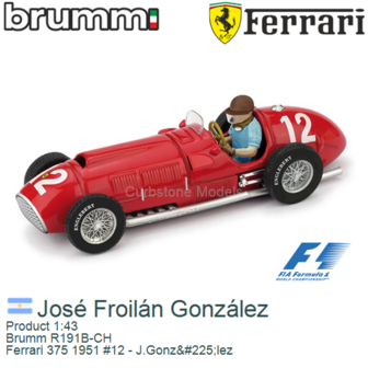 Product 1:43 | Brumm R191B-CH | Ferrari 375 1951 #12 - J.Gonz&amp;#225;lez