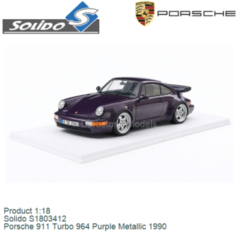 Product 1:18 | Solido S1803412 | Porsche 911 Turbo 964 Purple Metallic 1990