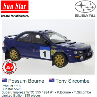Product 1:18 | Sunstar 5525 | Subaru Impreza WRC 555 1994 #1 - P.Bourne - T.Sircombe
