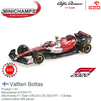 Product 1:43 | Minichamps 417220177 | Alfa Romeo F1 Team ORLEN C42 2022 #77 - V.Bottas