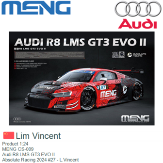 Product 1:24 | MENG CS-009 | Audi R8 LMS GT3 EVO II | Absolute Racing 2024 #27 - L.Vincent