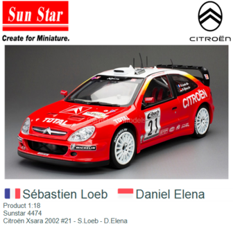 Product 1:18 | Sunstar 4474 | Citro&euml;n Xsara 2002 #21 - S.Loeb - D.Elena