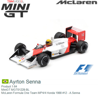 Product 1:64 | MiniGT MGT01228-BL | McLaren Formula One Team MP4/4 Honda 1988 #12 - A.Senna