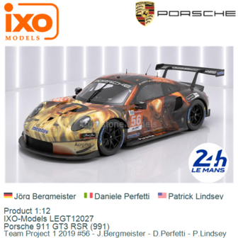 Product 1:12 | IXO-Models LEGT12027 | Porsche 911 GT3 RSR (991) | Team Project 1 2019 #56 - J.Bergmeister - D.Perfetti - P.Lind