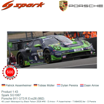 Product 1:43 | Spark SG1067 | Porsche 911 GT3 R Evo26 (992) | 48 Losch Motorsport by Black Falcon 2026 #48 - D.Arrow - P.Assenh
