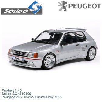 Product 1:43 | Solido SO4310809 | Peugeot 205 Dimma Future Grey 1992