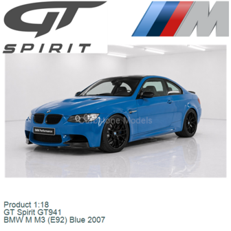 Product 1:18 | GT Spirit GT941 | BMW M M3 (E92) Blue 2007