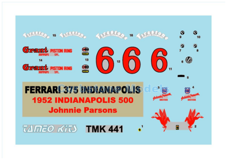 Product 1:43 | Tameo TMK441 | Ferrari 374 Indianapolis Grant Piston Ring 1952 #6 - J.Parsons