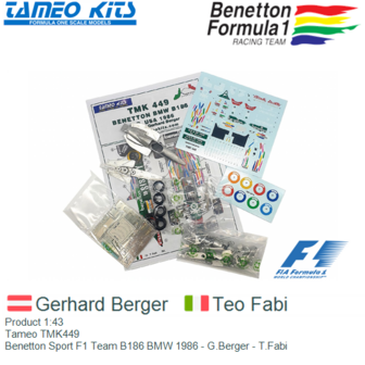 Product 1:43 | Tameo TMK449 | Benetton Sport F1 Team B186 BMW 1986 - G.Berger - T.Fabi