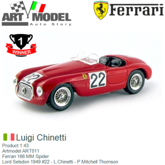 Product 1:43 | Artmodel ART011 | Ferrari 166 MM Spider | Lord Selsdon 1949 #22 - L.Chinetti - P.Mitchell Thomson