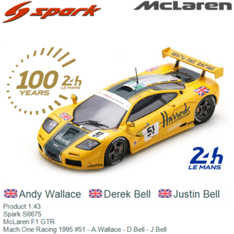 Product 1:43 | Spark S6675 | McLaren F1 GTR | Mach One Racing 1995 #51 - A.Wallace - D.Bell - J.Bell