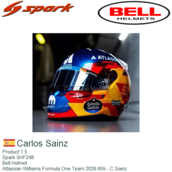 Product 1:5 | Spark 5HF248 | Bell Helmet | Atlassian Williams Formula One Team 2026 #55 - C.Sainz
