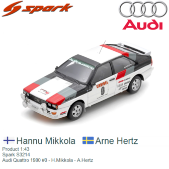 Product 1:43 | Spark S3214 | Audi Quattro 1980 #0 - H.Mikkola - A.Hertz