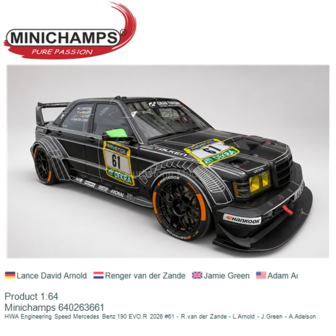 Product 1:64 | Minichamps 640263661 | HWA Engineering Speed Mercedes Benz 190 EVO.R 2026 #61 - R.van der Zande - L.Arnold - J.G