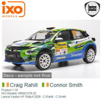 Product 1:18 | IXO-Models 18RMC276.22 | Lancia Ypsilon HF Rally4 2026 - C.Rahill - C.Smith