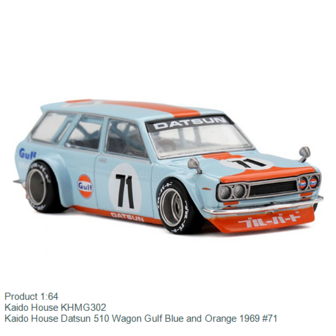 Product 1:64 | Kaido House KHMG302 | Kaido House Datsun 510 Wagon Gulf Blue and Orange 1969 #71