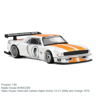 Product 1:64 | Kaido House KHMG304 | Kaido House Chevrolet Camaro Kaido Works TA V1 White and Orange 1979