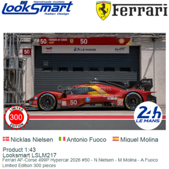 Product 1:43 | Looksmart LSLM217 | Ferrari AF-Corse 499P Hypercar 2026 #50 - N.Nielsen - M.Molina - A.Fuoco