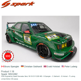 Product 1:18 | Spark 18SG082 | HWA Engineering Speed Mercedes Benz 190 EVO.R 2026 #63 - B.Spengler - C.Gebhardt - E.Holstad - P
