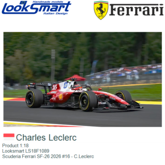 Product 1:18 | Looksmart LS18F1089 | Scuderia Ferrari SF-26 2026 #16 - C.Leclerc