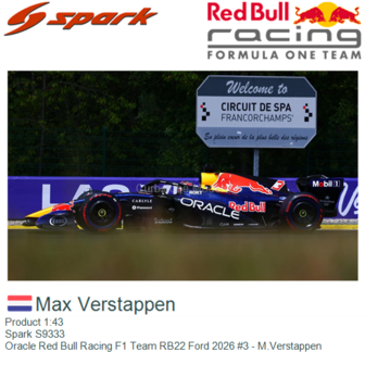 Product 1:43 | Spark S9333 | Oracle Red Bull Racing F1 Team RB22 Ford 2026 #3 - M.Verstappen