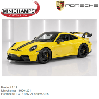 Product 1:18 | Minichamps 110064201 | Porsche 911 GT3 (992.2) Yellow 2025
