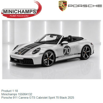 Product 1:18 | Minichamps 155064132 | Porsche 911 Carrera GTS Cabriolet Spirit 70 Black 2025