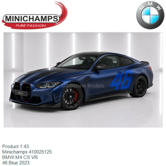 Product 1:43 | Minichamps 410025125 | BMW M4 CS VR|46 Blue 2023