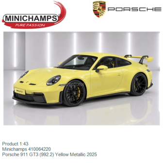 Product 1:43 | Minichamps 410064220 | Porsche 911 GT3 (992.2) Yellow Metallic 2025