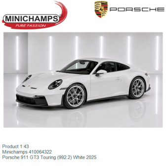 Product 1:43 | Minichamps 410064322 | Porsche 911 GT3 Touring (992.2) White 2025