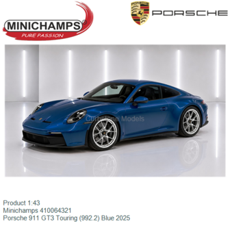 Product 1:43 | Minichamps 410064321 | Porsche 911 GT3 Touring (992.2) Blue 2025