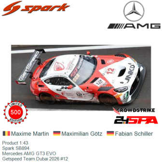 Product 1:43 | Spark SB894 | Mercedes AMG GT3 EVO | Getspeed Team Dubai 2026 #12