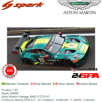 Product 1:43 | Spark SB896 | Aston Martin Vantage AMR GT3 EVO | Comtoyou Racing 2026 #11 - M.Tomasoni - K.Marcelli - F.Jelmini 