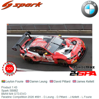 Product 1:43 | Spark SB882 | BMW M4 GT3 EVO | Paradine Competition 2026 #991 - D.Leung - D.Pittard - J.Kellett - L.Fourie