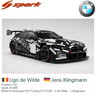 Product 1:43 | Spark SG980 | BMW M Motorsport M3 Touring GT3 2026 - U.de Wilde - J.Klingmann