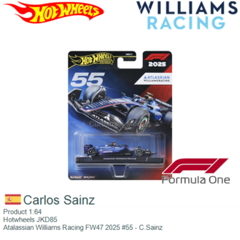Product 1:64 | Hotwheels JKD85 | Atalassian Williams Racing FW47 2025 #55 - C.Sainz