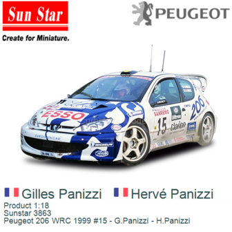 Product 1:18 | Sunstar 3863 | Peugeot 206 WRC 1999 #15 - G.Panizzi - H.Panizzi