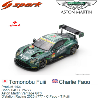 Product 1:64 | Spark 64SGT25777 | Aston Martin Vantage GT3 | D'station Racing 2025 #777 - C.Fagg - T.Fujii