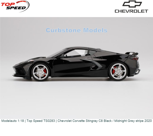 Modelauto 1:18 | Top Speed TS0283 | Chevrolet Corvette Stingray C8 Black / Midnight Grey stripe 2020