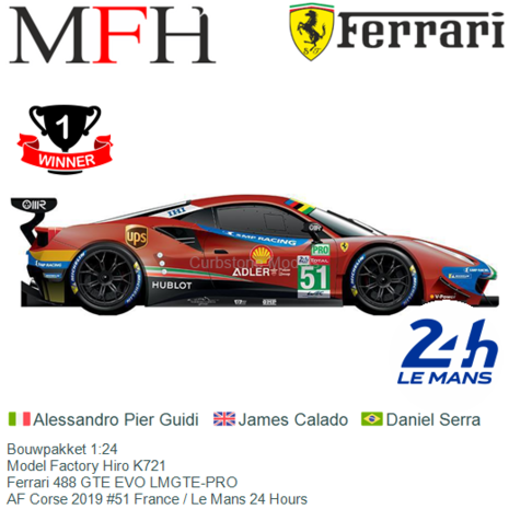 Bouwpakket 1:24 | Model Factory Hiro K721 | Ferrari 488 GTE EVO LMGTE-PRO | AF Corse 2019 #51 France / Le Mans 24 Hours