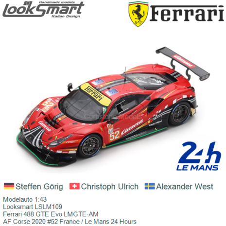 Modelauto 1:43 | Looksmart LSLM109 | Ferrari 488 GTE Evo LMGTE-AM | AF Corse 2020 #52 France / Le Mans 24 Hours