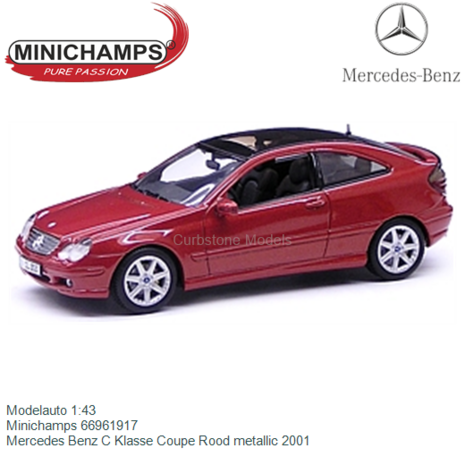 Modelauto 1:43 | Minichamps 66961917 | Mercedes Benz C Klasse Coupe Rood metallic 2001