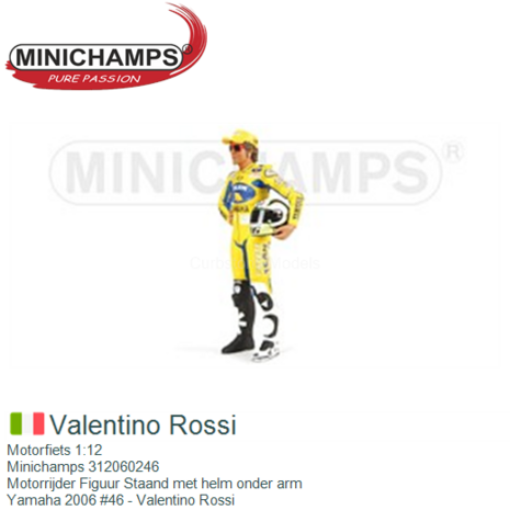 Motorfiets 1:12 | Minichamps 312060246 | Motorrijder Figuur Staand met helm onder arm | Yamaha 2006 #46 - Valentino Rossi